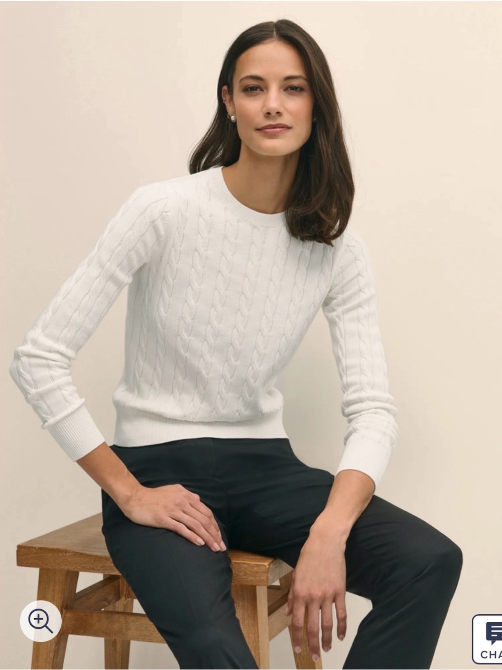 Brooks Brothers White Cable-Knit Crewneck Sweater Large
